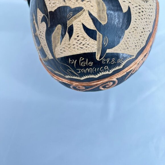 Handmade Coconut Purse With Dolphin & Palm Tree Design By Pele Jamaica - Picture 3 of 6